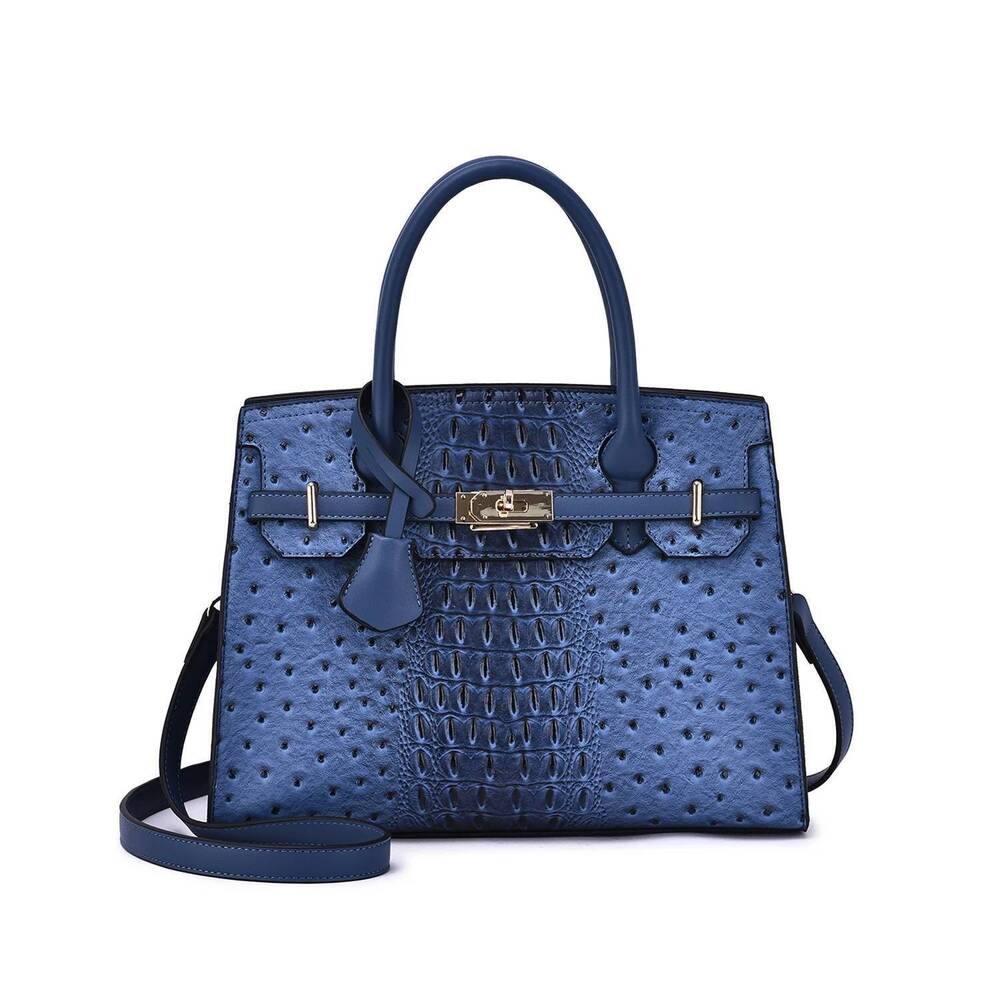 NEW MELLOW WORLD ostrich embossed satchel in blue